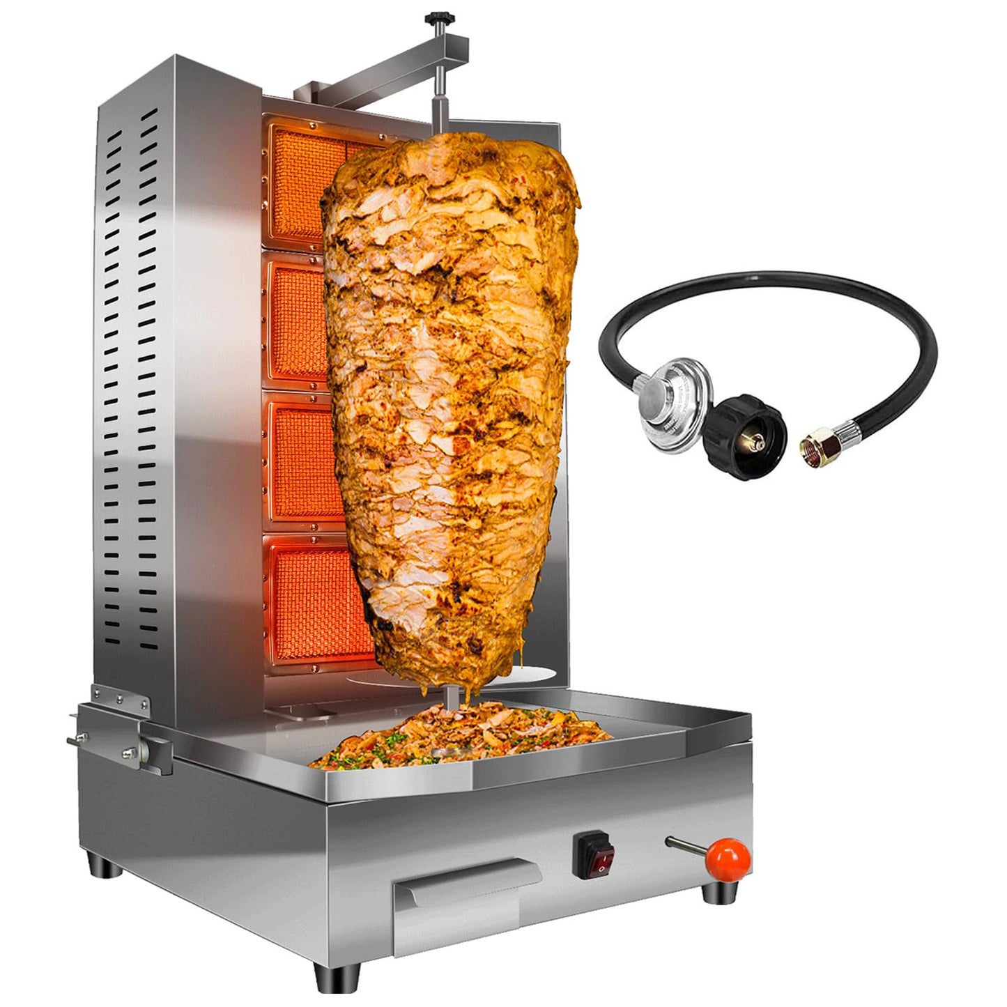 YOOKTEN 4 Burners Shawarma Machine Commercial Large Shawarma Grill Machine Rotisserie Grill Kebab Vertical Rotisserie Propane Turkish Chicken Doner Kebab Broiler for Kitchen Restaurant