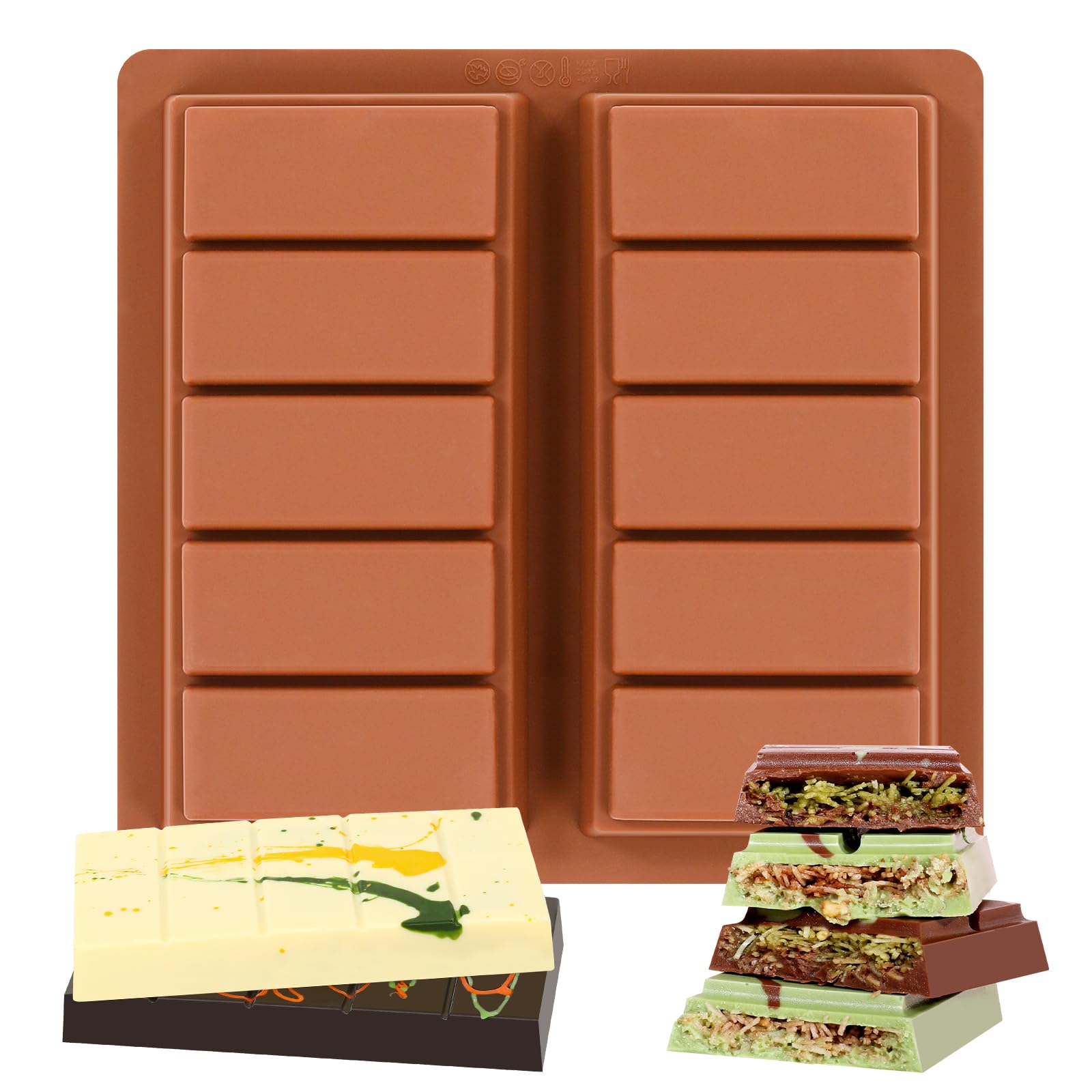 Dubai Chocolate Molds 1 Inch Deep, Silicone Chocolate Bar Mold – Non-Stick, Flexible, Large and Thick Homemade Chocolates, Candies, and Desserts - Set of 1