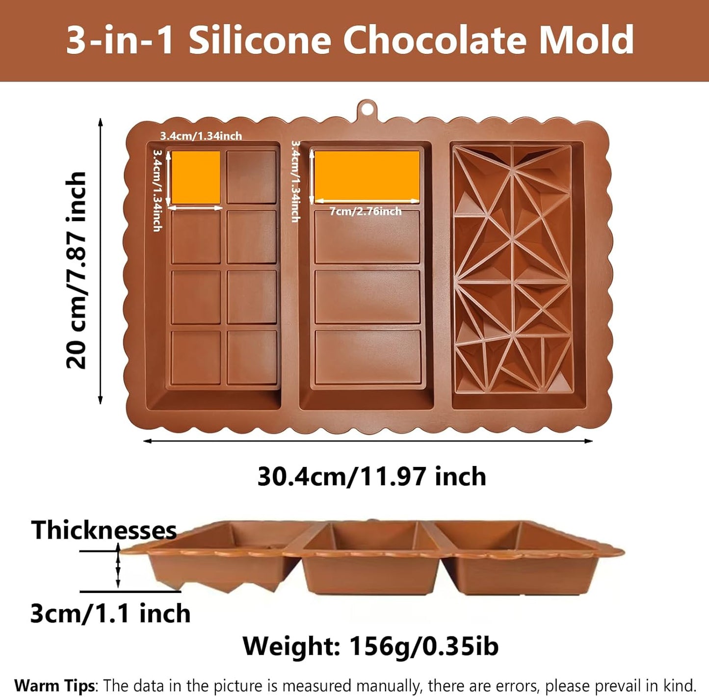 Chocolate Bar Mold - Food Grade Silicone Chocolate Molds, Non-Stick & Easy to Release Deep Mold for Dubai Pistachio Chocolates, Candy, Snacks, Desserts, Resin Art, Dishwasher Safe