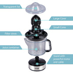 LEBENLANG – Electric juicer max juice yield | Citrus juicer + 2 cones 40W | Lemon, lime, orange, fresh fruit squeezer machine | Automatic lever press extractor | exprimidor de naranjas electrico