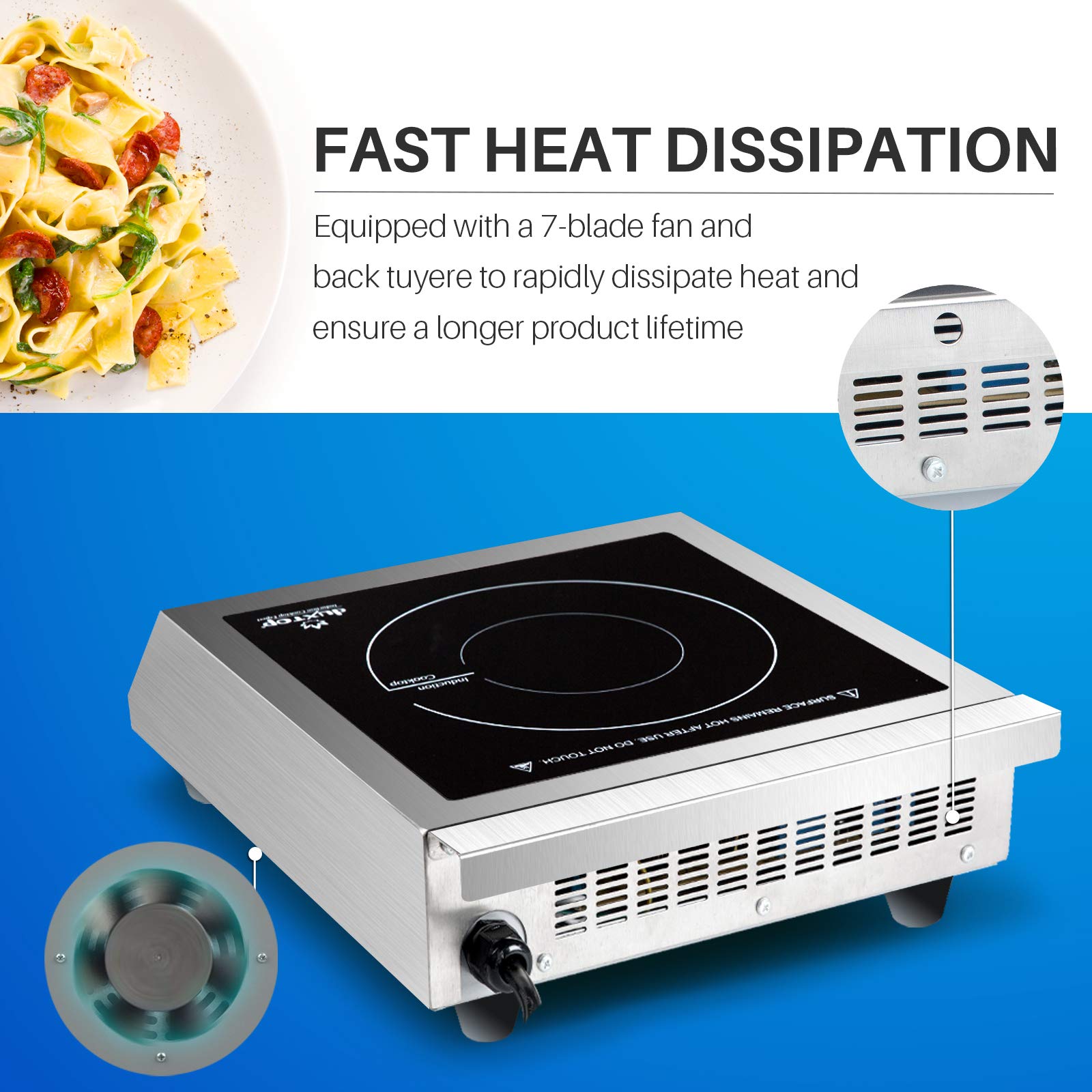 Duxtop Professional przenośna kuchenka indukcyjna, palnik do użytku komercyjnego, palnik indukcyjny o mocy 1800 W z czujnikiem dotykowym i ekranem LCD, P961LS/BT-C35-D, srebrny/czarny