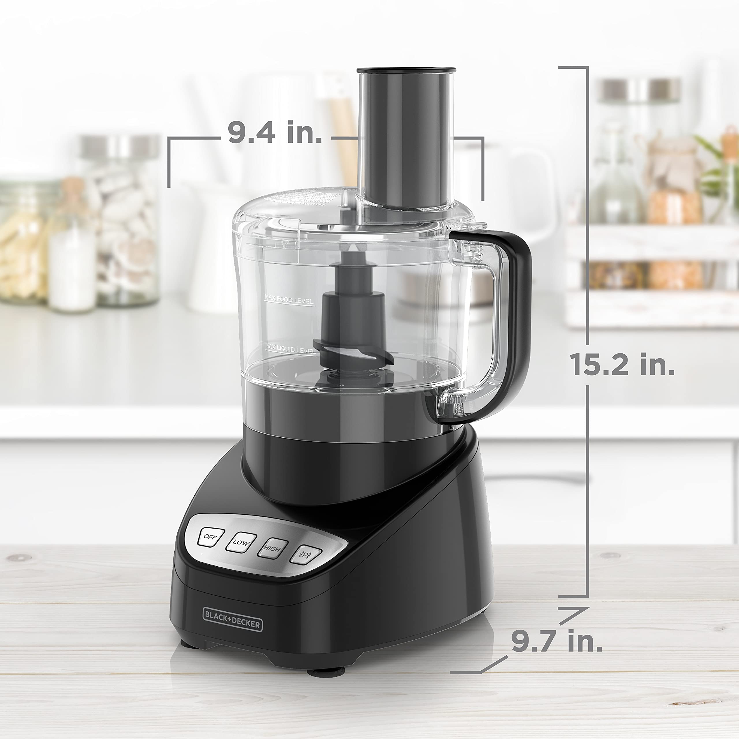 Robot kuchenny i siekacz do warzyw BLACK+DECKER, ostrze ze stali nierdzewnej, pojemność 8 filiżanek, moc 450 W z końcówkami do tarcia, szatkowania, krojenia w plastry, siekania, mielenia i przecierania