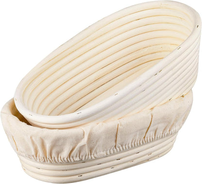 Banneton Bread Proofing Basket - 10 inch Banneton Basket Sourdough Proofing Baskets Set of 2 Oval Proofing Bowls with Liners for Professional & Home Artisan Sourdough Bread Baking Supplies