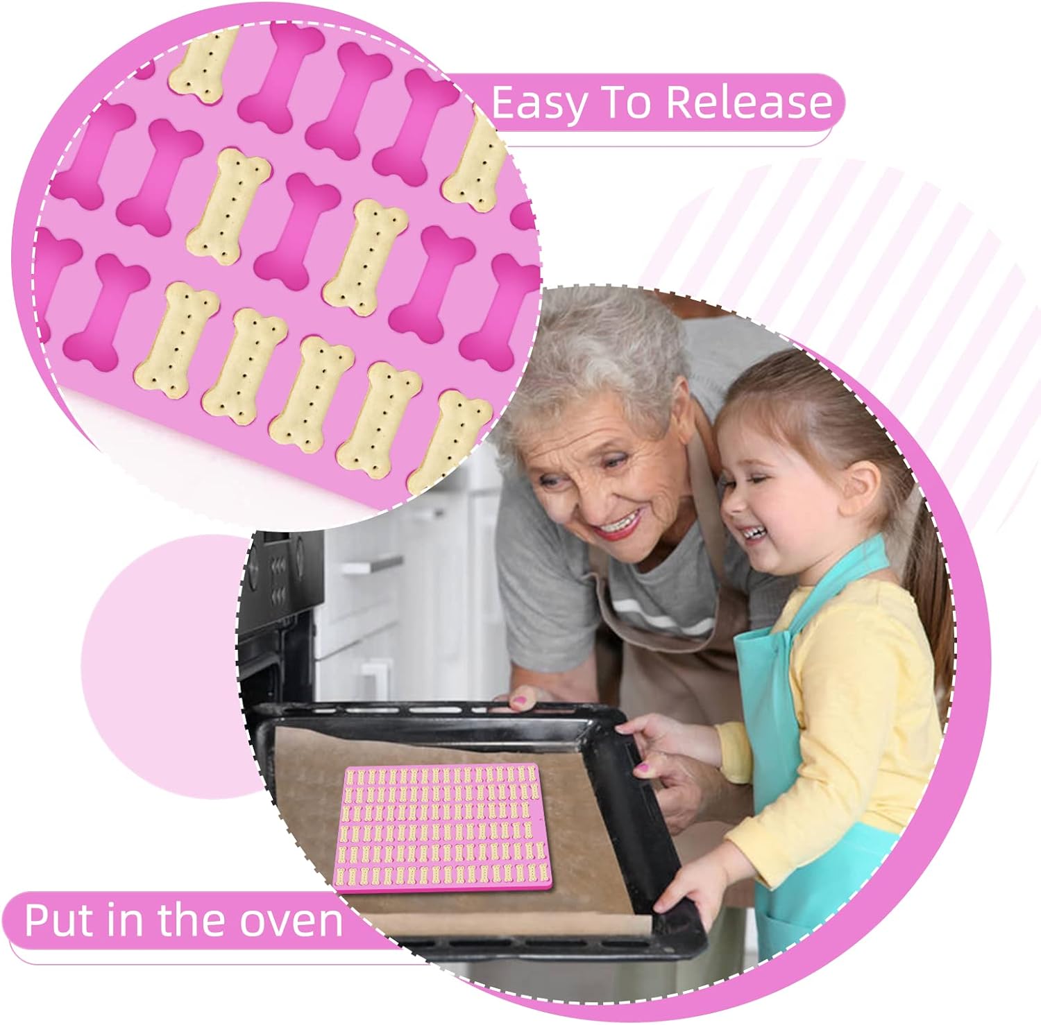 2 PCS Mini Silicone Molds, 106 Cavity Dog Bone + 69 Cavity Paw Mold for Baking Biscuits, Cookies, Candy, Chocolate, Jelly Pet Dog Treats