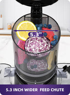ACOQOOS Juicer Machines, Cold Press Juicer Whole Fruit and Vegetable with 5.3" Wider and Larger Feeding Chute (Capacity 1.8L), Easy to Clean Juicers with 2 Cups, Masticating Juicer Black