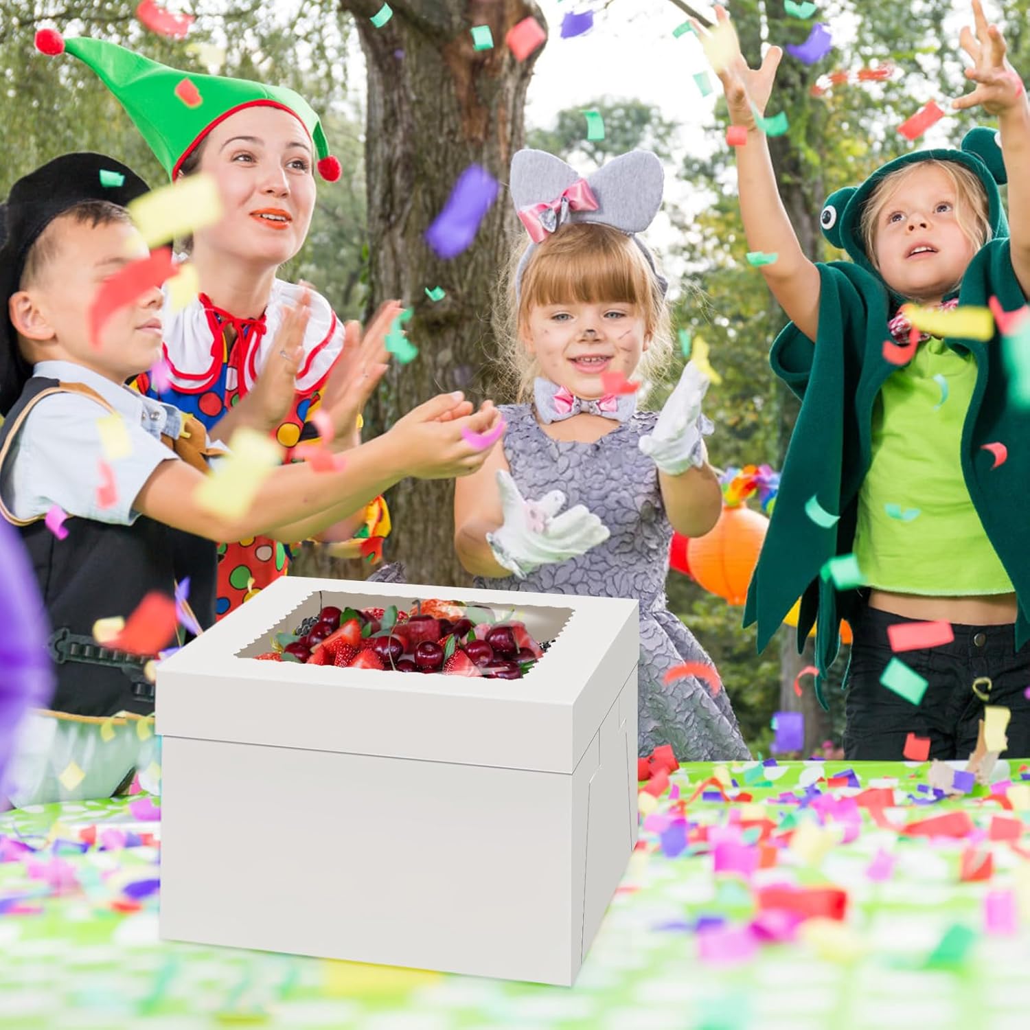 WINKIO 4 Pack Cake Boxes 12 Inch, Disposable Cake Transport Container, White Bakery Boxes with Large Window, for Cookies Pies Cupcakes Pastry (12×12×8 Inches)