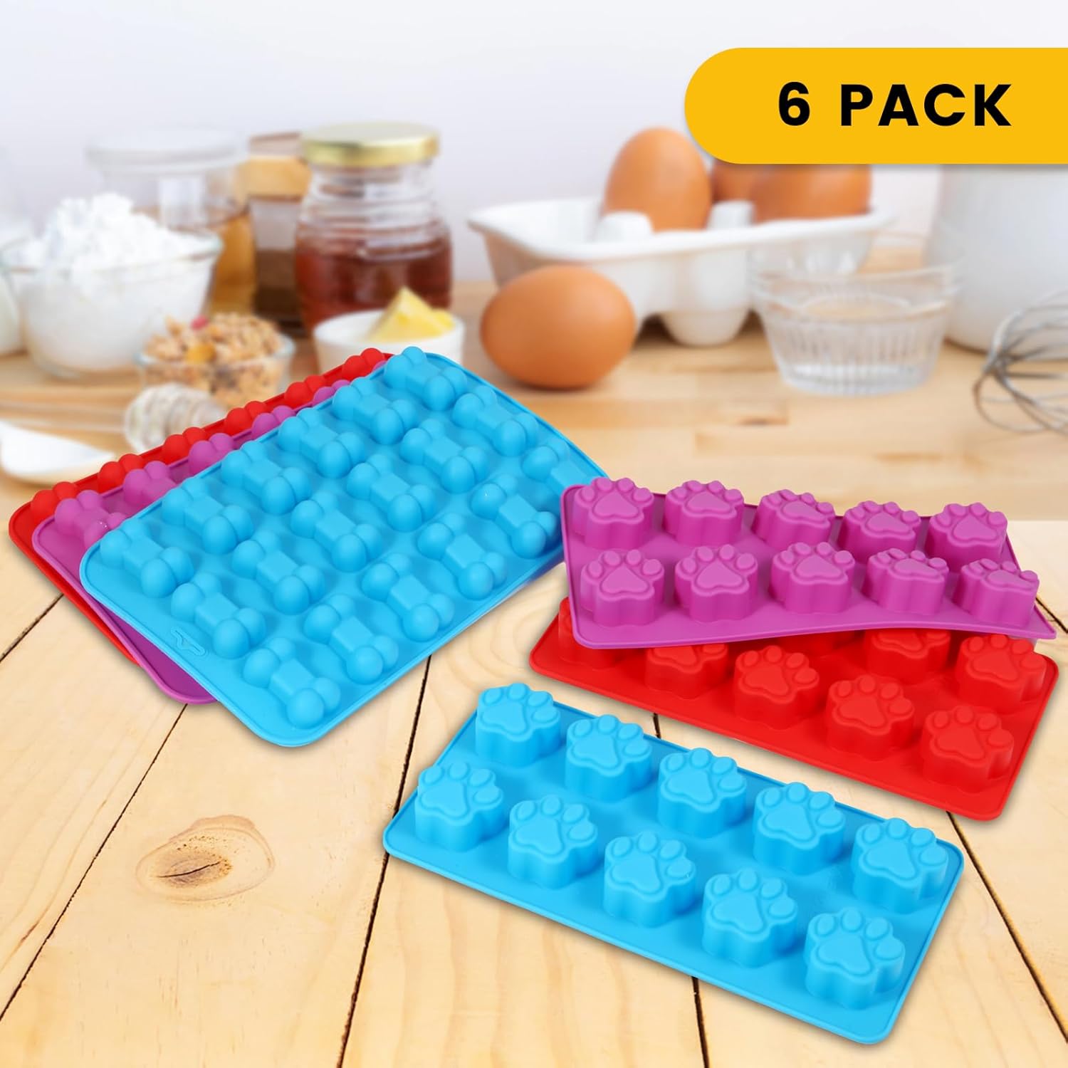 6PCS Silicone Molds Puppy Dog Paw and Bone, Elegant Chocolate Molds for Baking, Non-Stick gummy molds, Dog Treat Molds, Used for Chocolate, Candy,Pudding, Jelly,Ice Cube,Biscuits,Dog Treat by AOULELA