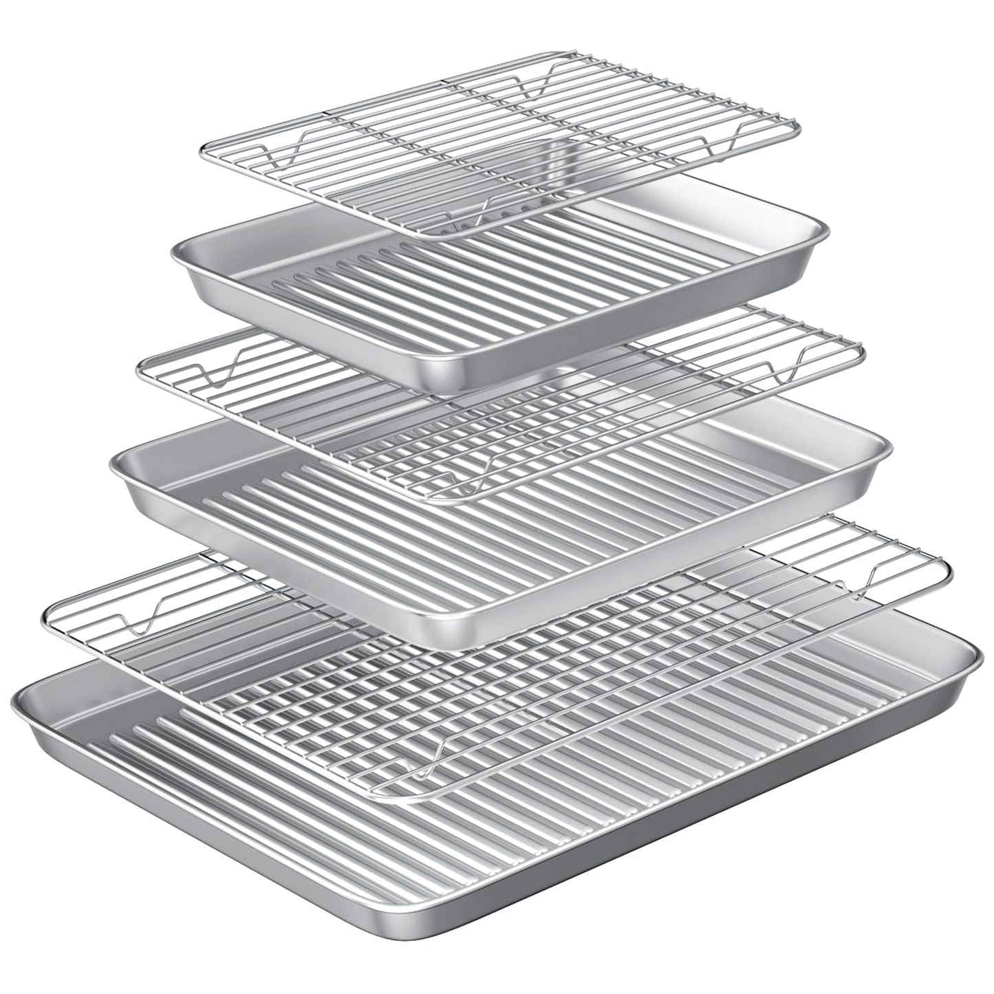 ROTTAY Baking Sheet with Rack Set (2 Pans + 2 Racks), Stainless Steel Cookie Sheet with Cooling Rack, Nonstick Baking Pan, Warp Resistant & Heavy Duty & Rust Free, Size 16 x 12 x 1 Inches