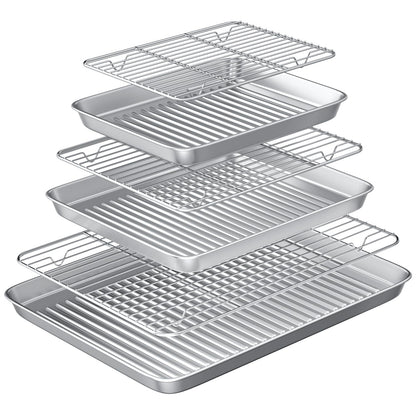 ROTTAY Baking Sheet with Rack Set (2 Pans + 2 Racks), Stainless Steel Cookie Sheet with Cooling Rack, Nonstick Baking Pan, Warp Resistant & Heavy Duty & Rust Free, Size 16 x 12 x 1 Inches