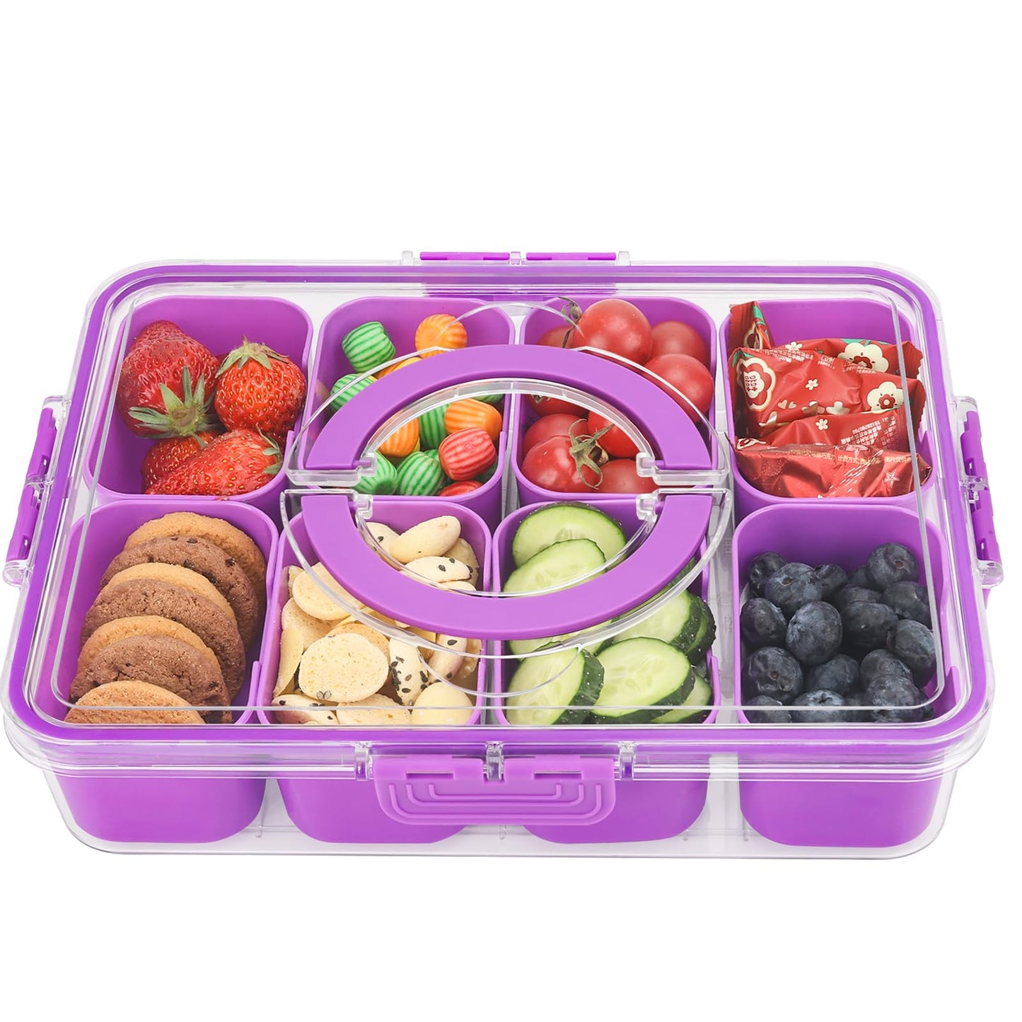 shopwithgreen Divided Serving Tray with Lid and Handle, Portable Snackle Box Charcuterie Container for Party, Veggies, Snack, Fruit, Nuts, Candy, Christmas Tray Snack Box for Entertaining, Picnic