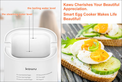 kawu Rapid Egg Cooker, 6-Function Egg Cooker for Hard Boiled Egg, Egg Boiler with Timer,Yogurt Maker,Boiled Egg Cooker for Hard Boiled Egg, Egg Cooker with Auto Shut Off &Alarm, Egg Cooker W/Bowl&Rack