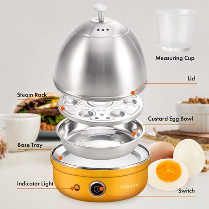 VOBAGA Electric Egg Cooker, Rapid Egg Boiler with Auto Shut Off for Soft, Medium, Hard Boiled, Steamed Eggs, Vegetables and Dumplings, Stainless Steel Tray with 7-Egg Capacity (Yellow)