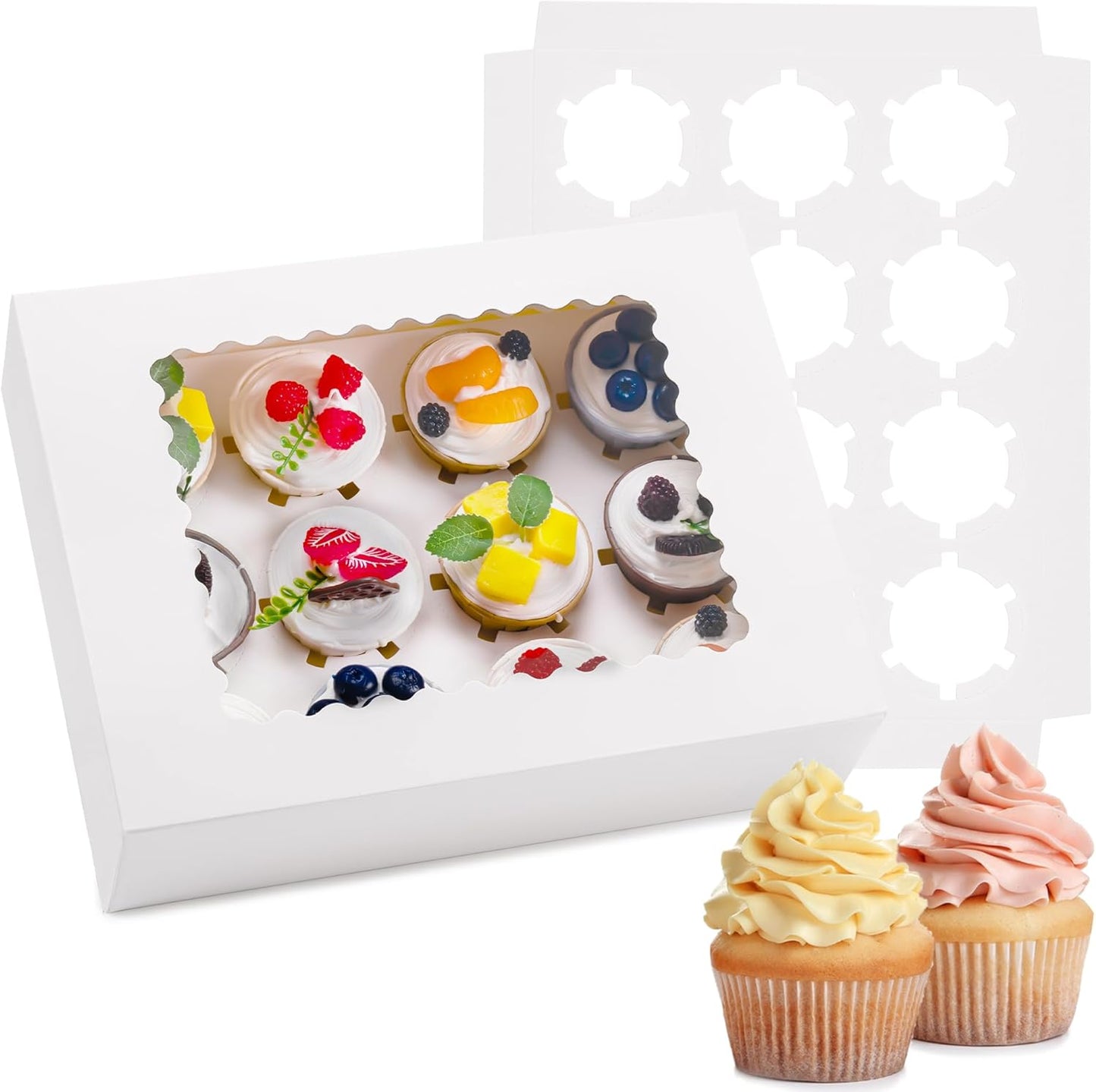 Hoewina 6PCS Cupcake Boxes - Hold 12 Count Cupcake Containers with Window, Food Grade Cupcake Holder Easy Transport and Presentation - Ideal for Cupcakes, Desserts, and More
