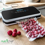 Автоматична вакуумна система запаювання повітрям NutriChef для зберігання продуктів зі стартовим комплектом, компактний дизайн, лабораторні випробування, режими сухої та вологої їжі зі світлодіодними індикаторами, чорний колір