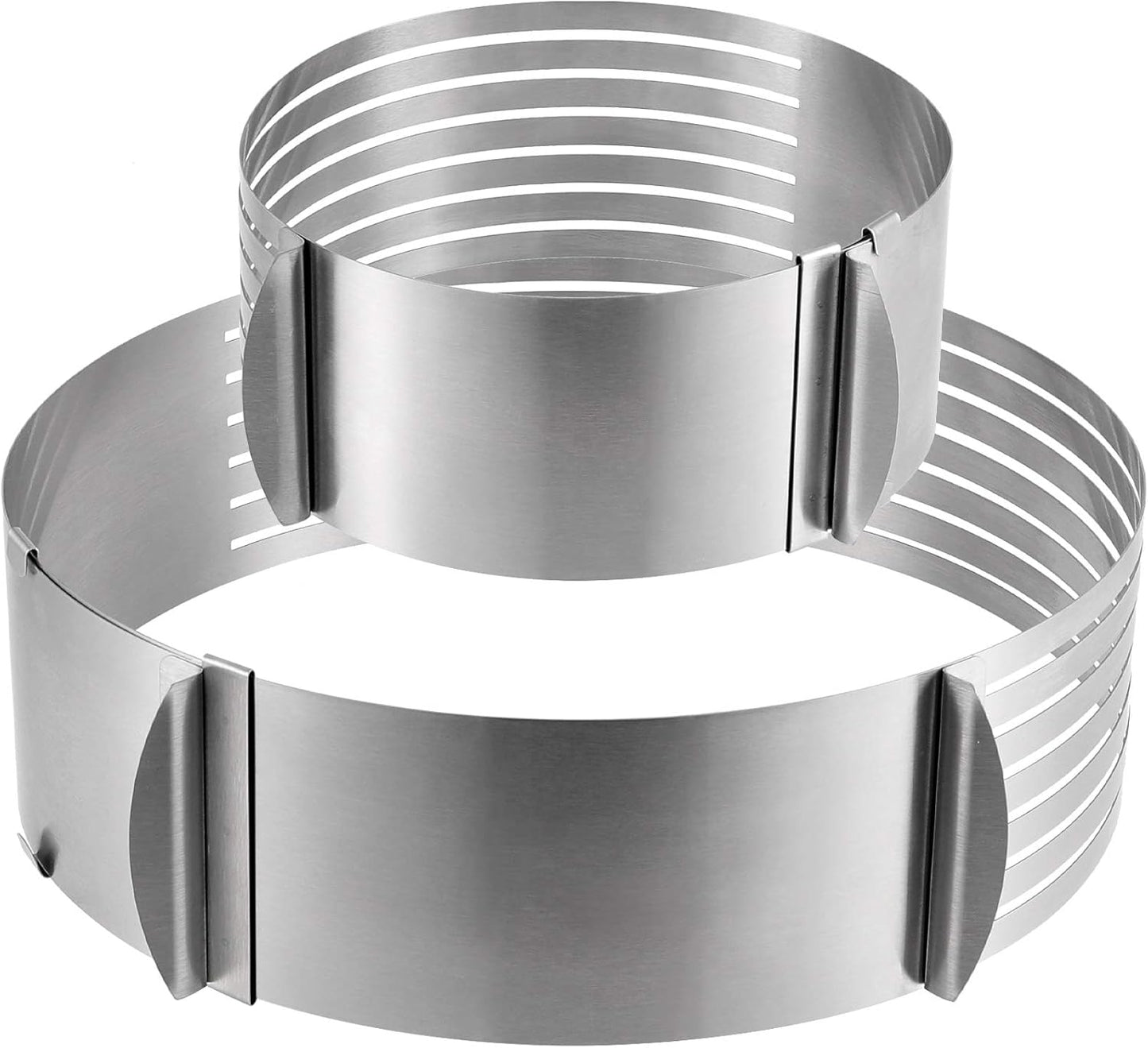 2 Pack Cake Slicer, Stainless Steel Cake Cutter Leveler 7-Layer 6-8 inch / 9-12 inch Adjustable Cake Ring Molds for Baking, Cutting and Slicing Cakes - Silver