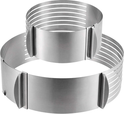 2 Pack Cake Slicer, Stainless Steel Cake Cutter Leveler 7-Layer 6-8 inch / 9-12 inch Adjustable Cake Ring Molds for Baking, Cutting and Slicing Cakes - Silver