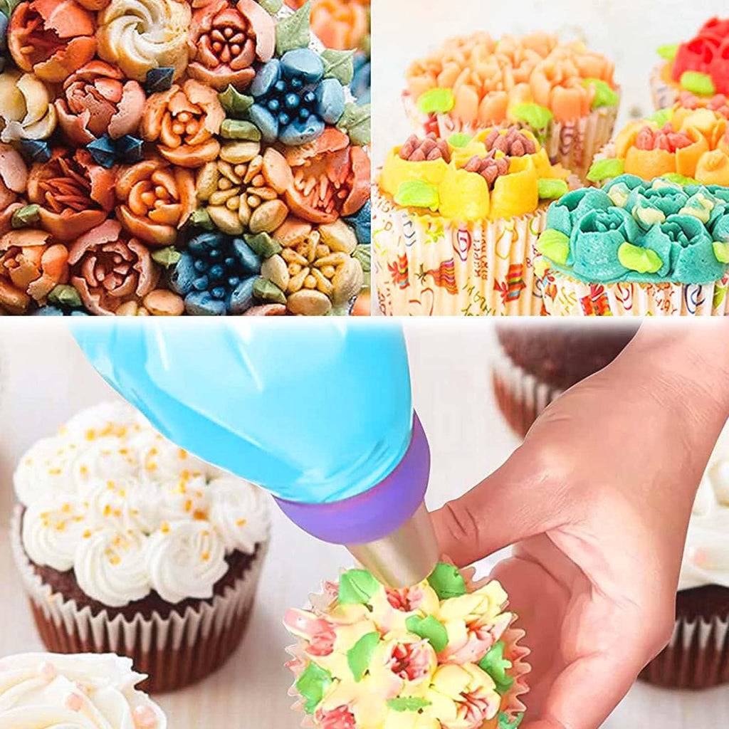 JAYVAR 27 Russian Piping Tips, Piping Bags and Tips Set, 12 Flower Frosting Tips Nozzles for Cake Decorating, Baking Supplies for Cupcake Cookie, 2 Leaf Piping Tips 2 Couplers 11 Pastry Baking Bags