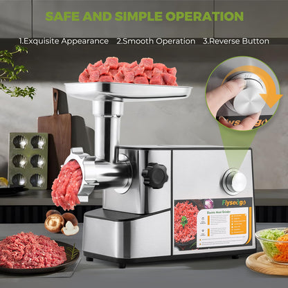 Flyseago Meat Grinder Electric 3200w High Capacity Commercial Heavy Duty Meat Grinder and Sausage Stuffers, Kubbe Kit for Household Use & Commercial