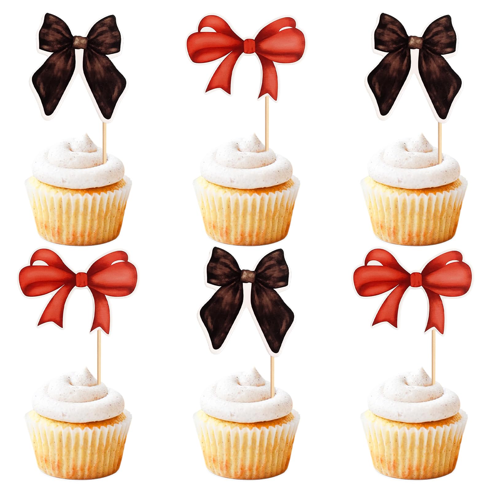 20 Pack Bow Cupcake Toppers Birthday Bowknot Ribbons Coquette Pink Bow High Footed Cup Balloon Wall Party Decorations Bridal Cake Dessert Picks Baby Girl Boy Wedding Party Supplies pink1