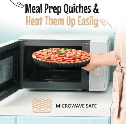 9 Inch Tart Pan with Removable Bottom – Non-Stick Deep Fluted Quiche and Pie Pan, Carbon Steel Loose Bottom Tart Pan, 9.5 Inch Top / 9 Inch Base, 1.1 Inch Deep Baking Pan