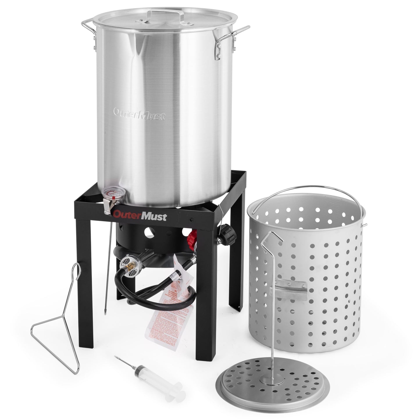 OuterMust 30 QT. Turkey Fryer Set 50,000 BTU Carb Boil Pot with Basket and Burner Set, Ideal for Cooking Turkey, Crawfish, Crab