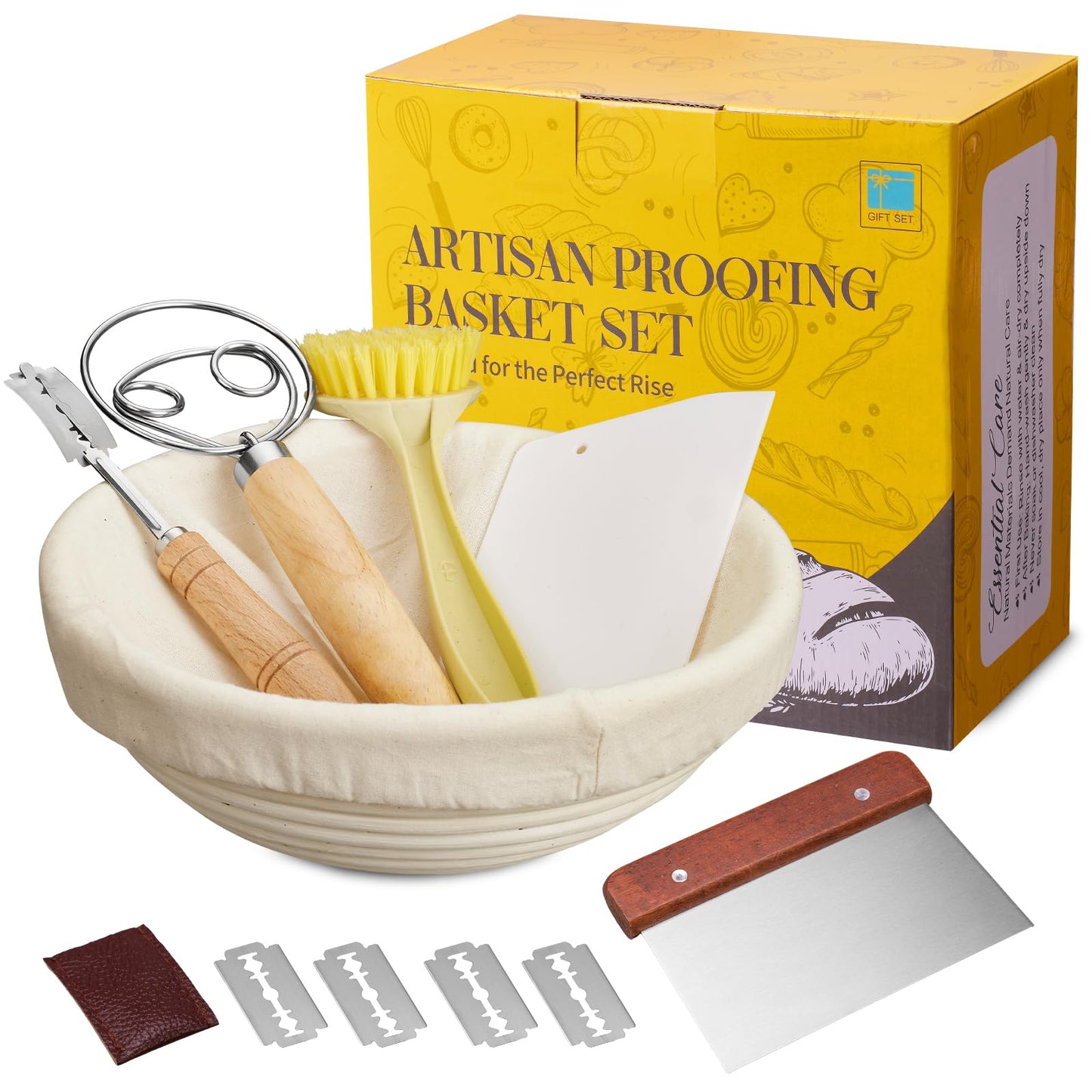 Banneton Bread Proofing Basket Banneton Basket Set Sourdough Proofing Basket Round Proofing Bowls Handmade Rattan Baskets and Liners (Round 9 inch set of 2)