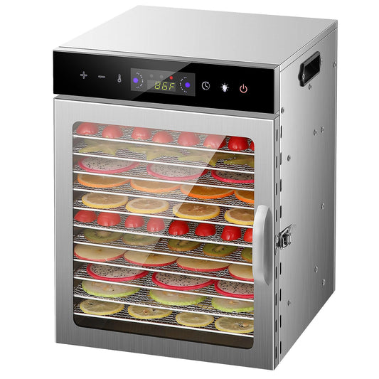 HOPERAN Food Dehydrator, 12 Stainless Steel Trays Dehydrators for Food and Jerky, Herbs, Fruit, Dehydrator Machine with Digital Timer and Temperature Control, Overheat Protection, Recipe Book Included