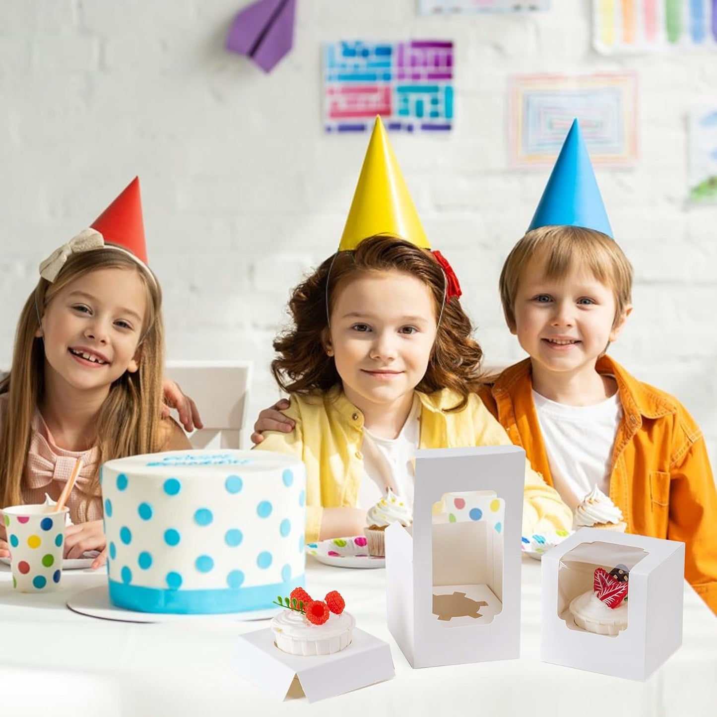 BOOMIBOO 50 Pack Individual Cupcake Containers, Cupcake Boxes with Window, Food Grade Cupcake Holders with Inserts, Stackable Deep Cupcake Carrier (White)