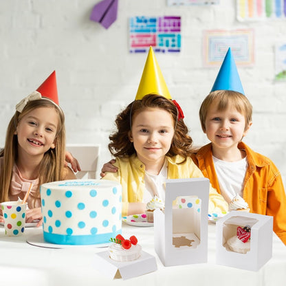 BOOMIBOO 50 Pack Individual Cupcake Containers, Cupcake Boxes with Window, Food Grade Cupcake Holders with Inserts, Stackable Deep Cupcake Carrier (White)