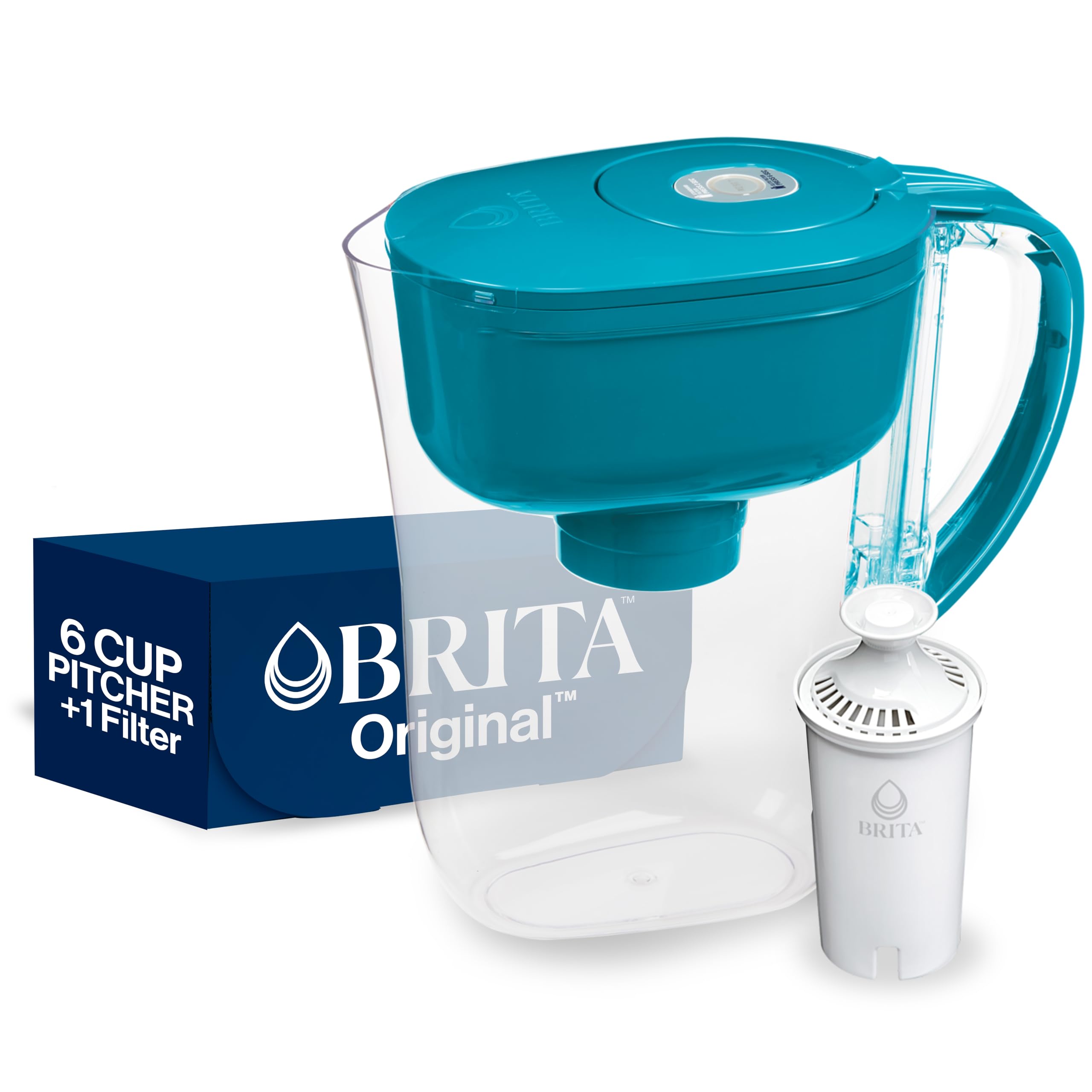 Dzbanek filtrujący wodę Brita Metro z wskaźnikiem wymiany filtra SmartLight, bez BPA, zastępuje 1800 plastikowych butelek z wodą rocznie, wystarcza na dwa miesiące, zawiera 1 filtr, mały - pojemność 6 filiżanek, turkusowy