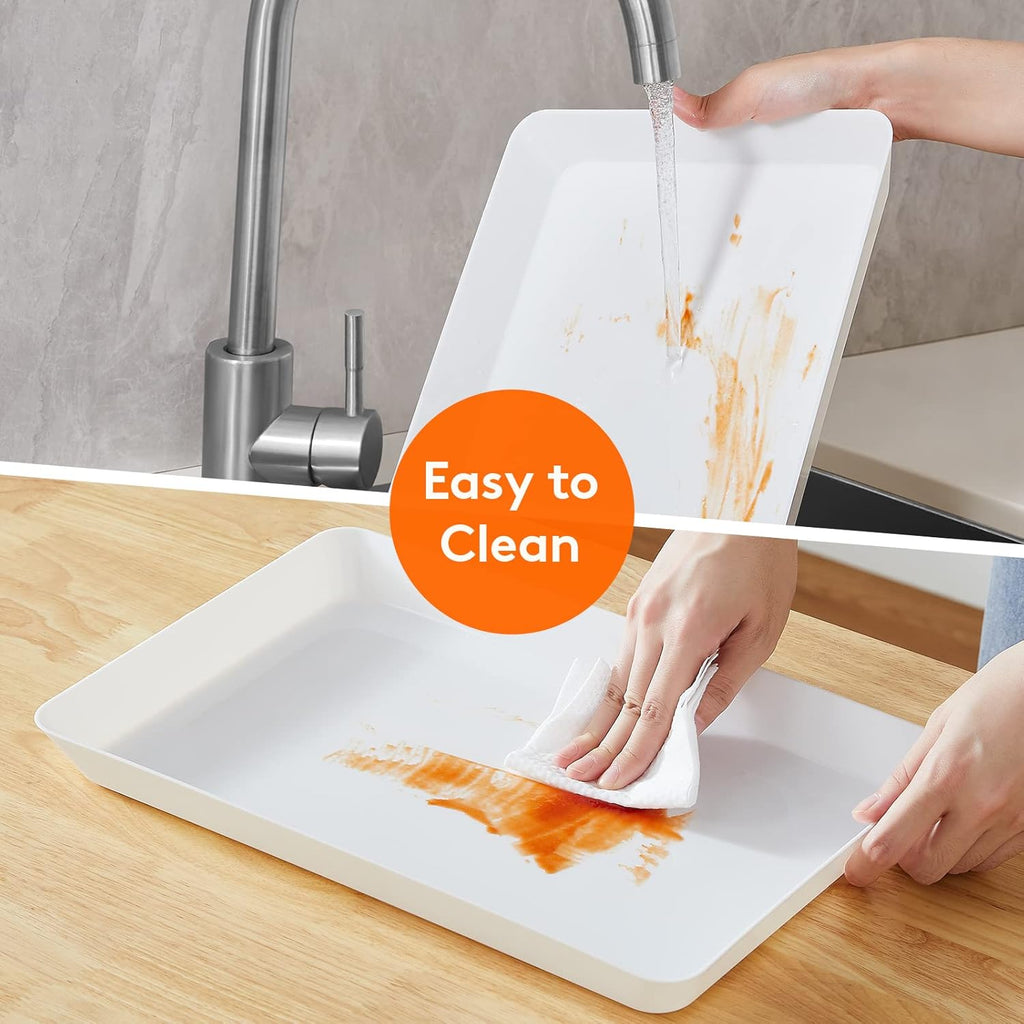 Lifewit Serving Tray Plastic for Party Supplies, 15" x 10" Platters for Serving Food, 3 pcs White Reusable Tray for Veggie, Snack, Fruit, Cookies, Desserts in Kitchen/Pantry Organization