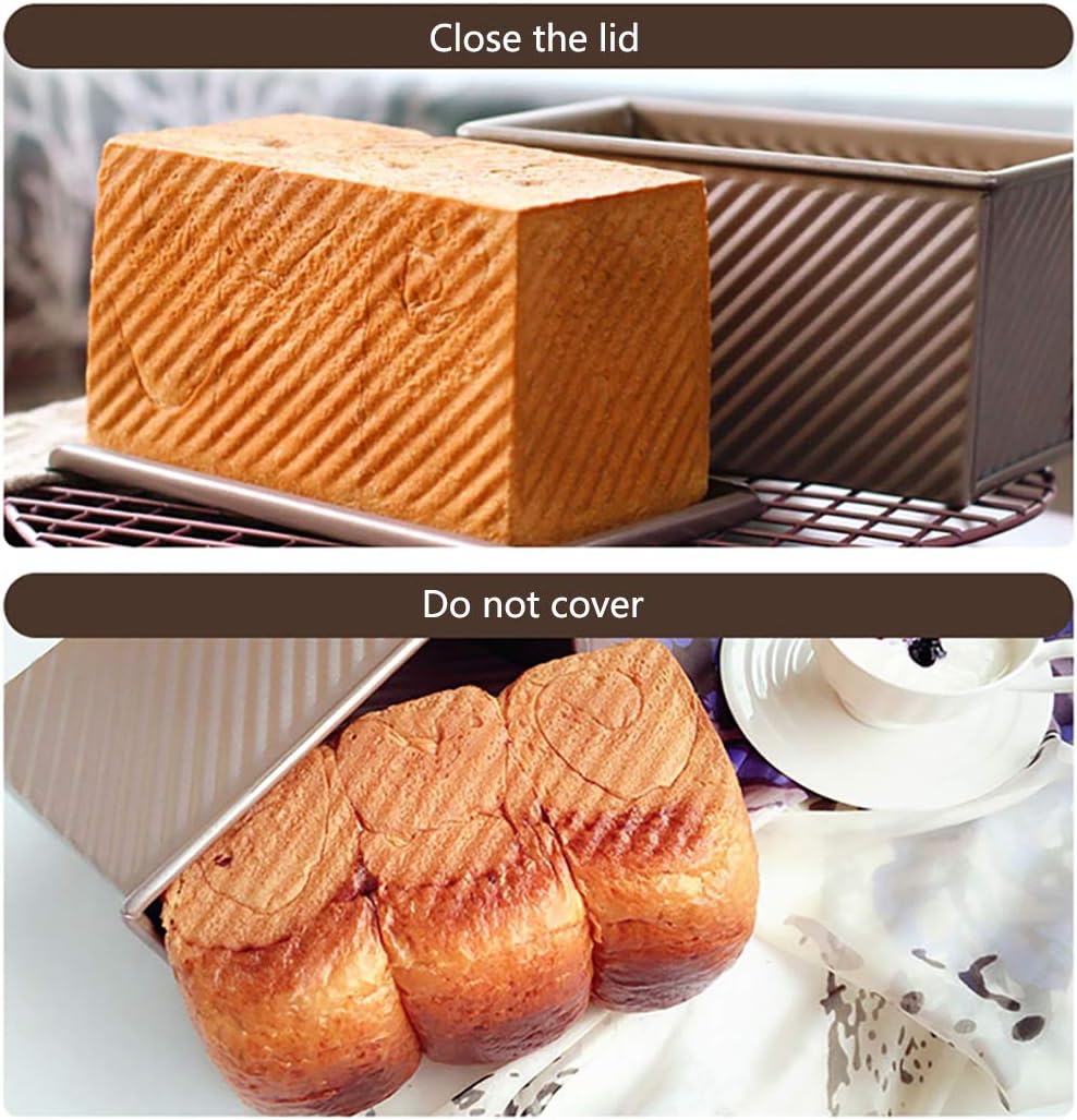 Pullman Loaf Pan with Lid, Non-Stick Bakeware Corrugated Carbon Steel Bread Toast Box Mold with Cover for Baking Bread, 1 lb Dough Capacity, Black/Golden Randomly Color