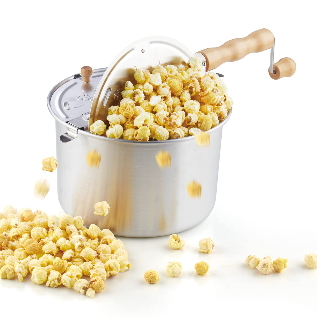Cook N Home 02626 6-kwartowa aluminiowa maszynka do popcornu na kuchenkę, srebrna