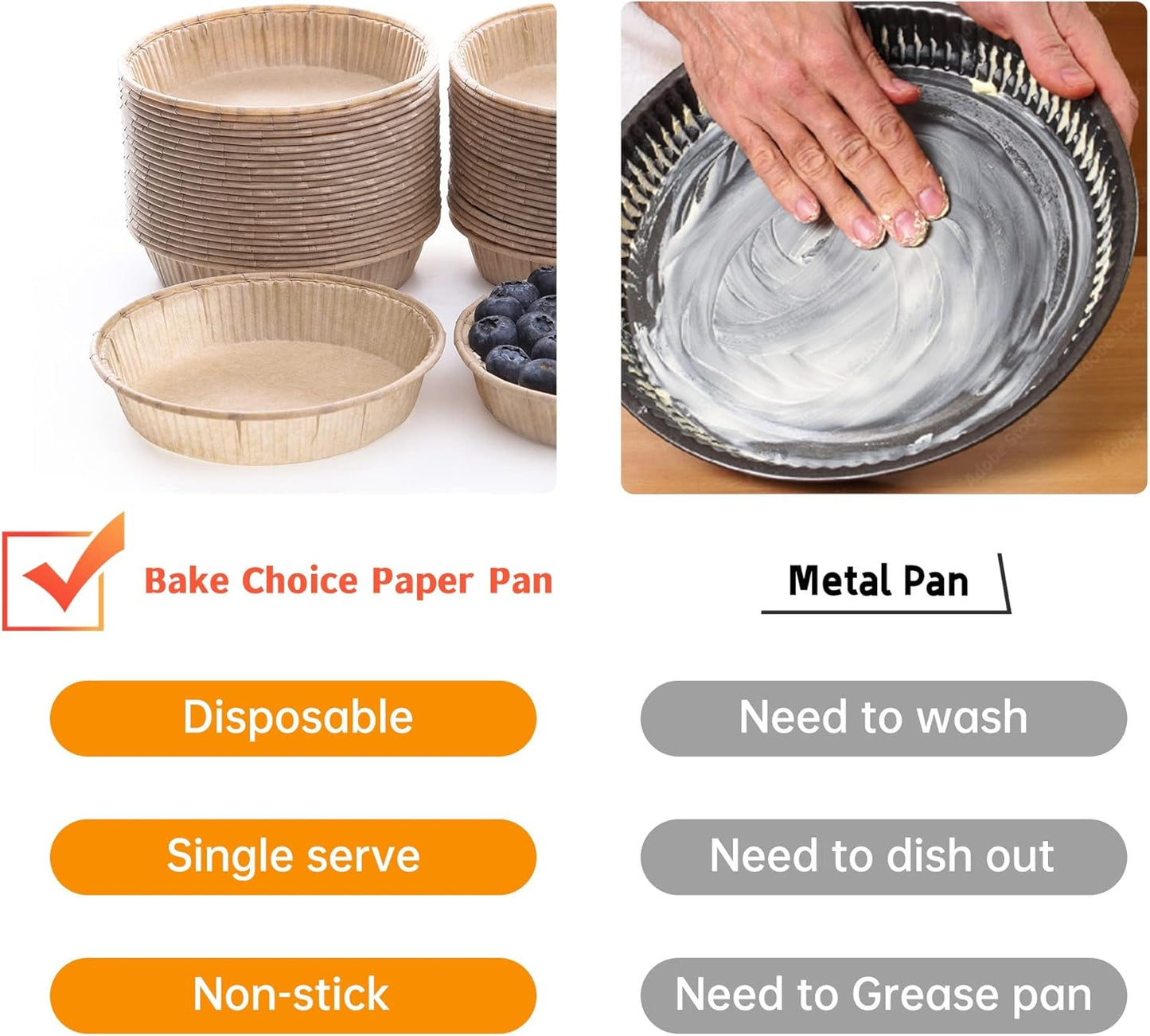 50pcs Paper Mini Tart Pans for Baking, mini pie tins 4Inch Mini Pie Pans, Non-stick, Unbleached, Disposable Quiche Baking Dish,Oven safe, Microwave safe