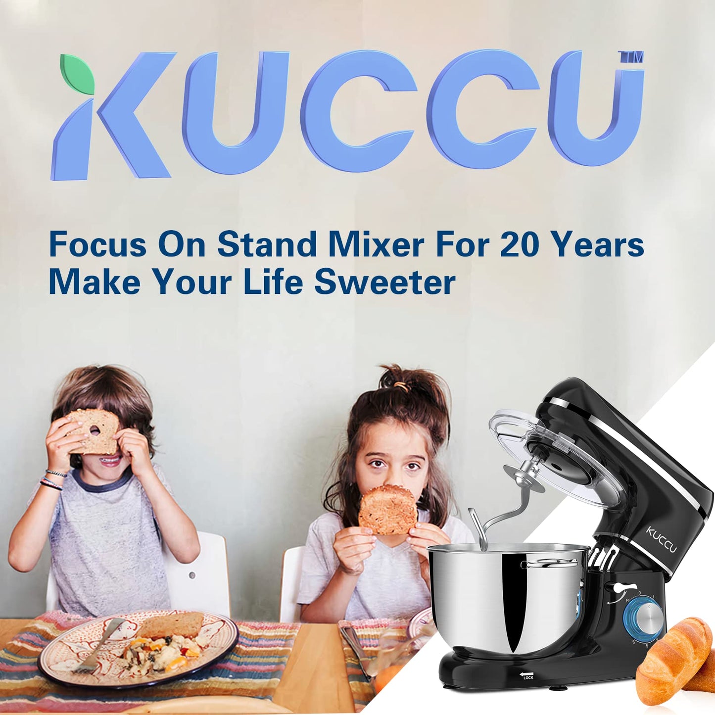 KUCCU Stand Mixer, 6.5 Qt 660W, 6-Speed Tilt-Head Food Dough Mixer, Kitchen Electric Mixer with Stainless Steel Bowl,Dough Hook,Whisk, Beater, Egg white separator (6.5-QT, Black)