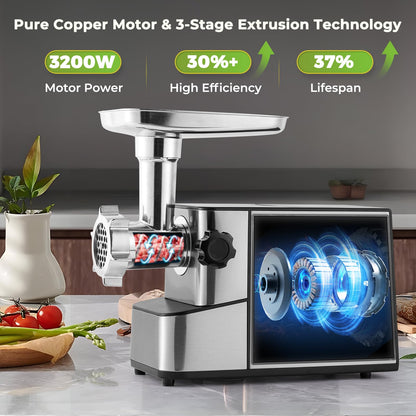 Flyseago Meat Grinder Electric 3200w High Capacity Commercial Heavy Duty Meat Grinder and Sausage Stuffers, Kubbe Kit for Household Use & Commercial