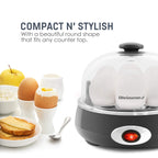 Elite Gourmet EGC007CHC# Швидковарна яєчня, 7 легко очищуваних, зварених твердих, середніх та некрутих яєць, поачер, омлетниця, автоматичне вимкнення, сигналізація, буклет з 16 рецептами, темно-сірий колір