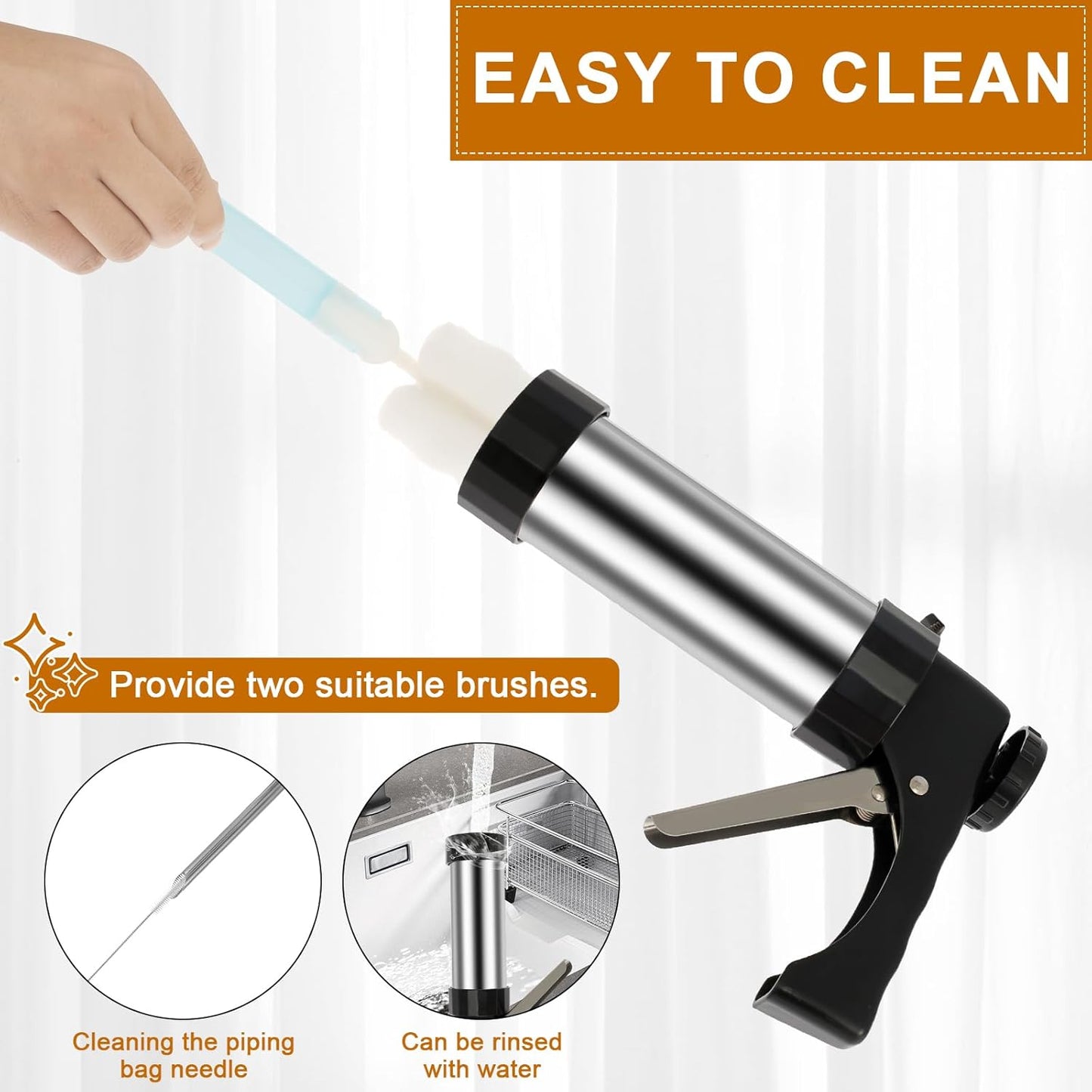 Churro Maker Machine, Stainless Steel Churro Gun Kit, Churros Maker Gun, Cookie Press Set with 1 Tips, 3 Discs, 2 Brushes