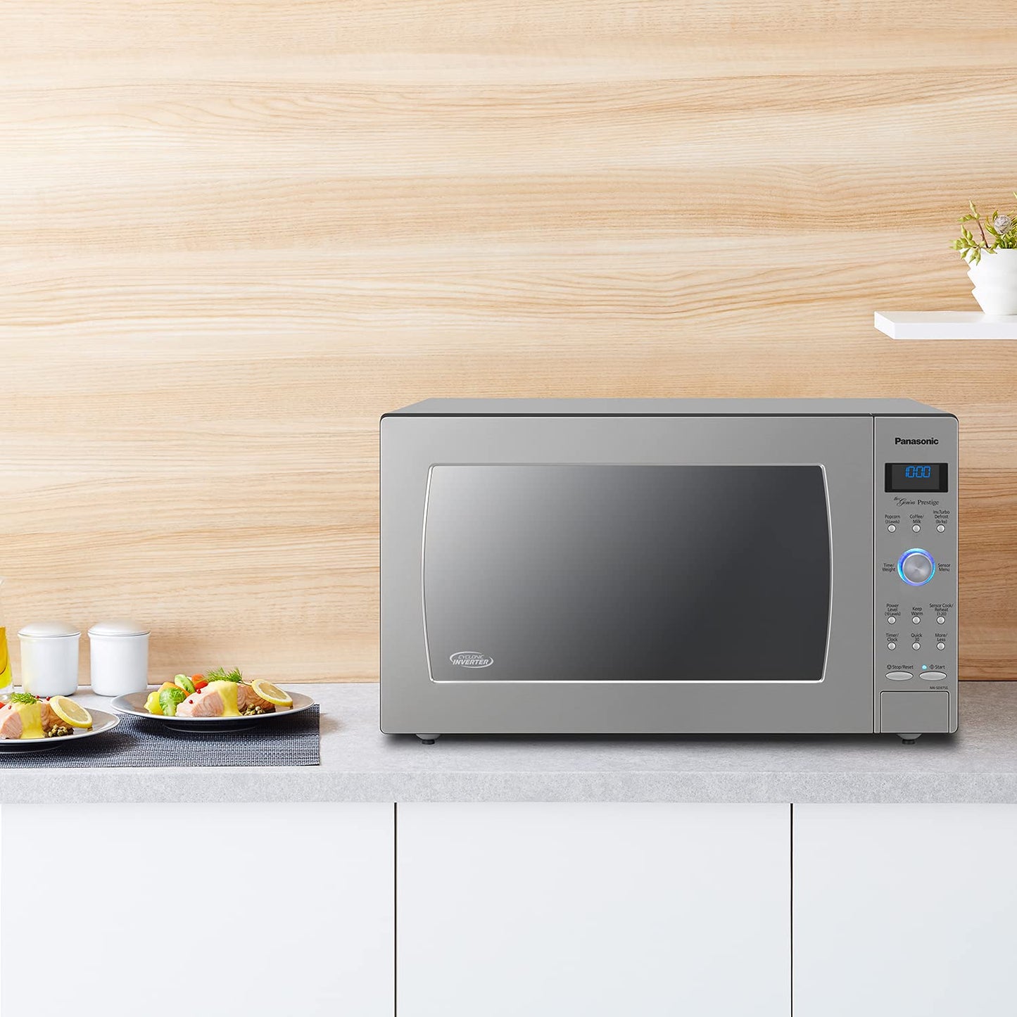 Piekarnik Panasonic z technologią inwertera cyklonowego, 1250 W, 2,2 stopy sześcienne, kuchenka mikrofalowa do blatu z czujnikiem Genius One-Touch Cooking – NN-SD975S (stal nierdzewna/srebrny), stal nierdzewna