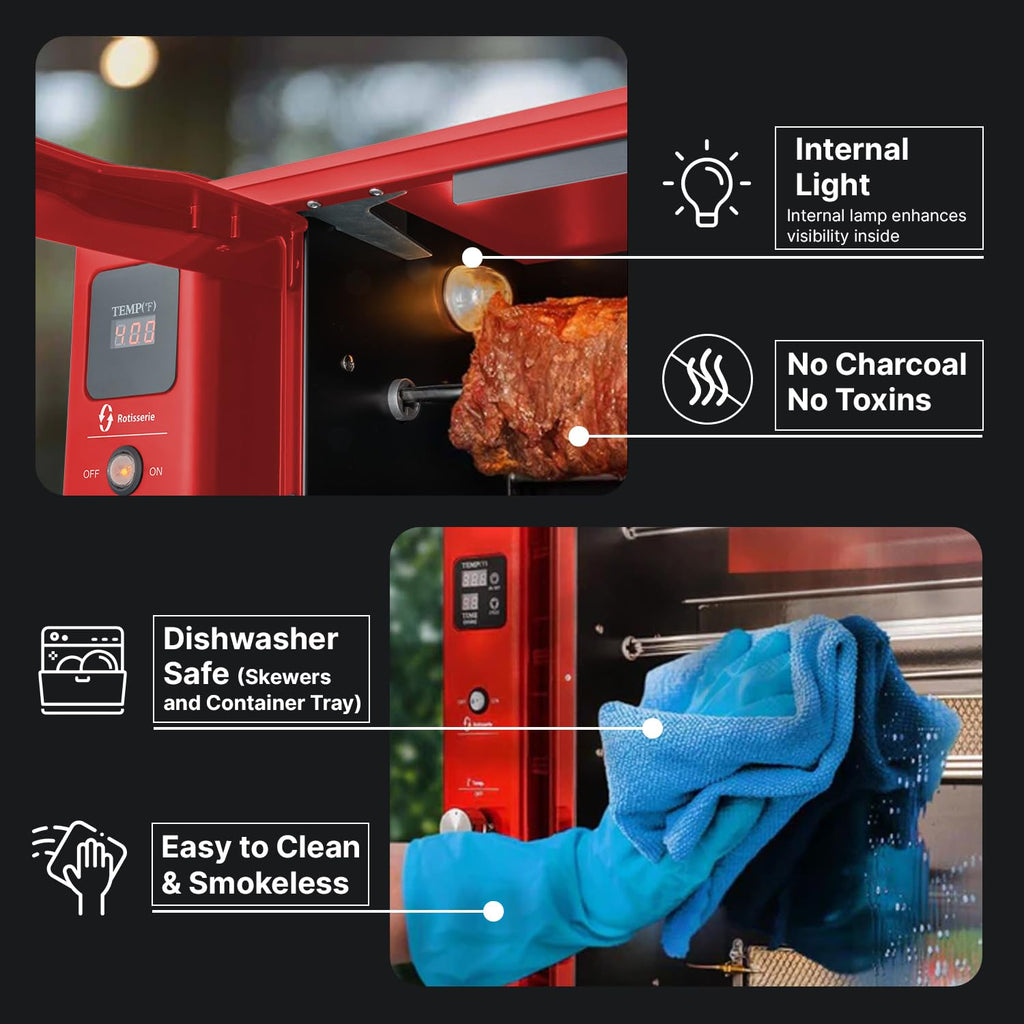 Brazylijski grill rożenowy Churrasco® z palnikiem gazowym i automatycznie obracającymi się szpikulcami do kurczaka z rożna, brazylijskiego grilla i churrasco, maszyny do shawarmy, grilla propanowego - seria 2024
