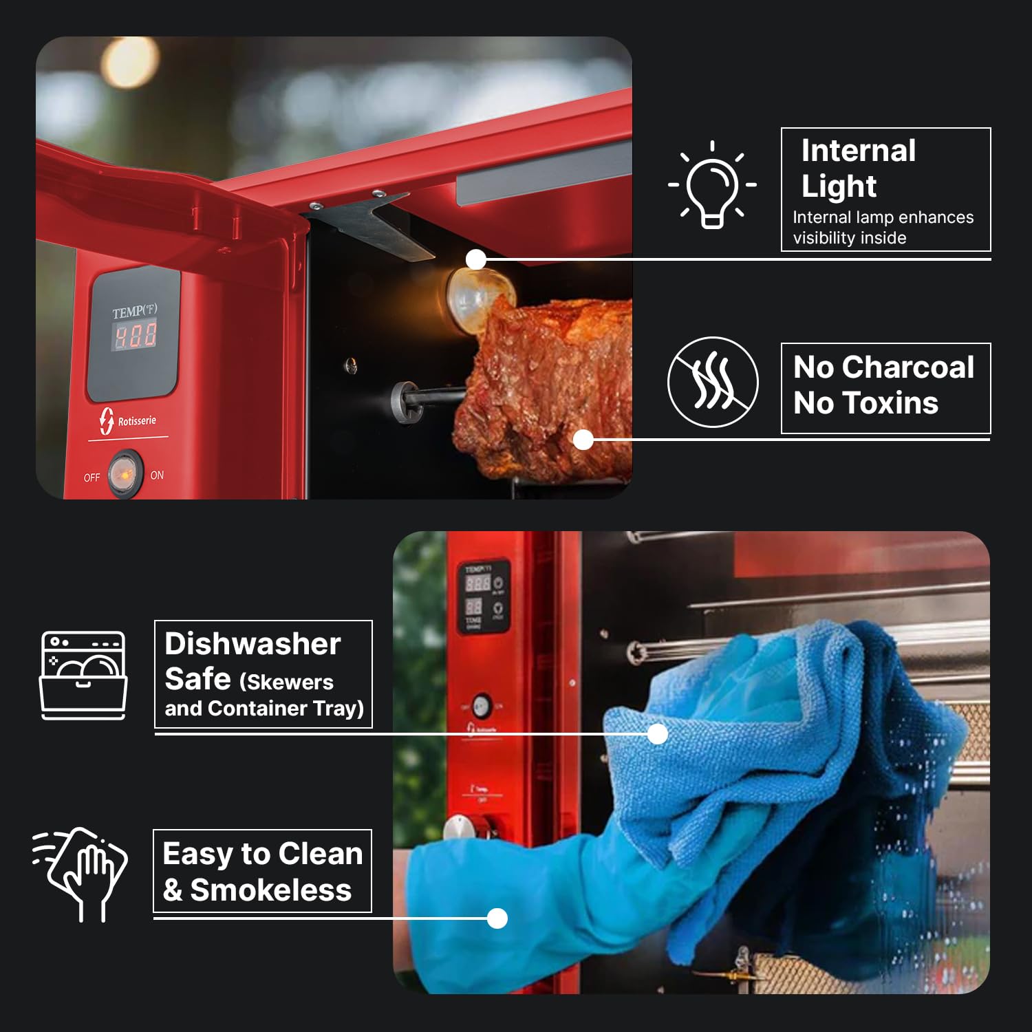 Brazylijski grill rożenowy Churrasco® z palnikiem gazowym i automatycznie obracającymi się szpikulcami do kurczaka z rożna, brazylijskiego grilla i churrasco, maszyny do shawarmy, grilla propanowego - seria 2024