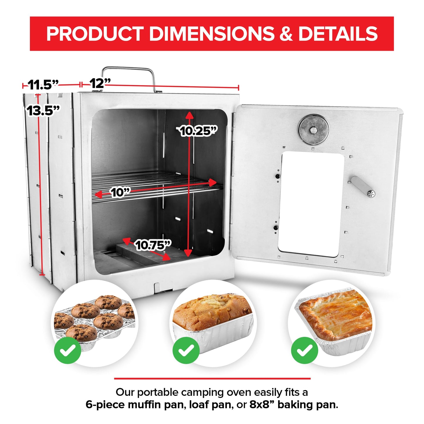 Modern Innovations Portable Camping Oven, Folding Camping Stove for Baking Cinnamon Rolls, Breads, and Muffins, Outdoor Portable Oven for Use with Wood Burning Fire, Propane Stoves, Campers, and More