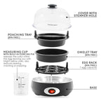 Elite Gourmet EGC007CHC# Швидковарна яєчня, 7 легко очищуваних, зварених твердих, середніх та некрутих яєць, поачер, омлетниця, автоматичне вимкнення, сигналізація, буклет з 16 рецептами, темно-сірий колір