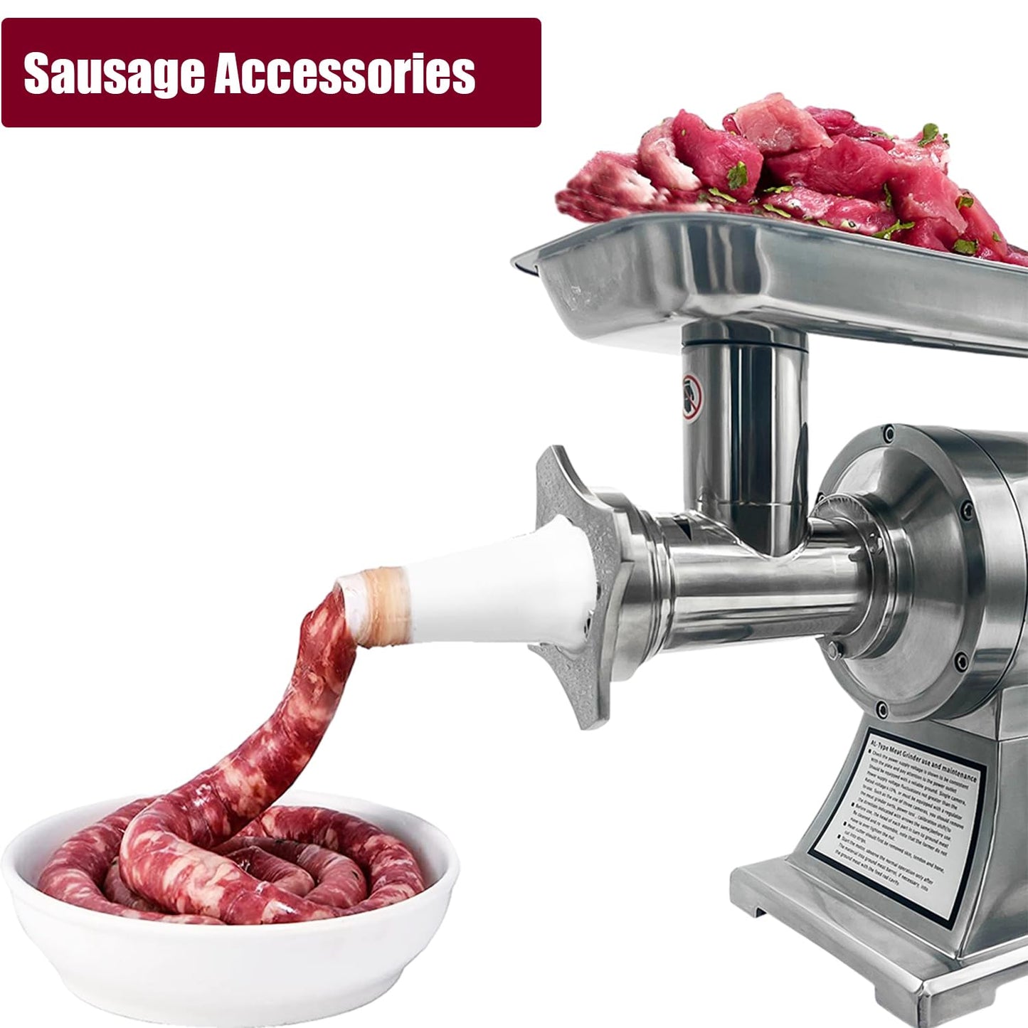 Commercial Meat Grinder,550Lb/H 1100W Heavy Duty Stainless Steel Electric Food Grinder Meat Mincer,Industrial Sausage Stuffer Maker with 2 Blades, Grinding Plates,Sausage Stuffing Tubes