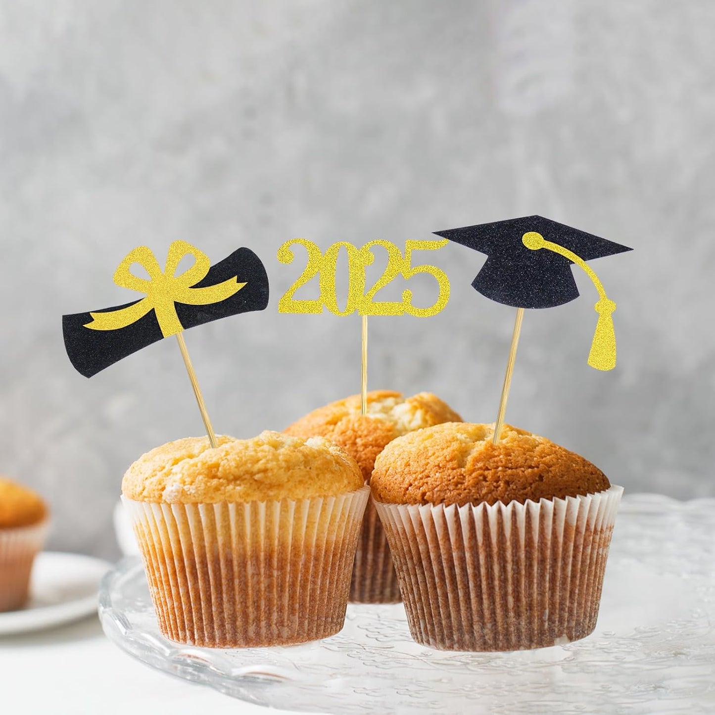 Graduation Cupcake Toppers 2025,48 PCS Graduations Decoration,Class of 2025 Food Appetizer Picks, Party Supplies/Food Appetizer Picks Mini Cake Decor (Gold)
