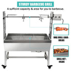 132 LBS Rotisserie Grill Stainless Steel Charcoal Spit Roaster, 37" Pig Lamb Hooded Roaster Charcoal Spit With 25W Motor & Adjustable Height Lockable Casters For Outdoor Party Barbecue