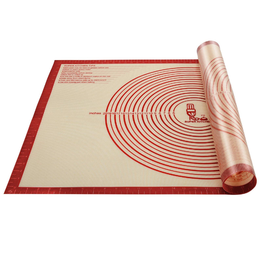 Non-slip Silicone Pastry Mat Extra Large with Measurements 28''By 20'' for Silicone Baking Mat, Counter, Dough Rolling, Oven Liner,Fondant/Pie Crust By Folksy Super Kitchen Red