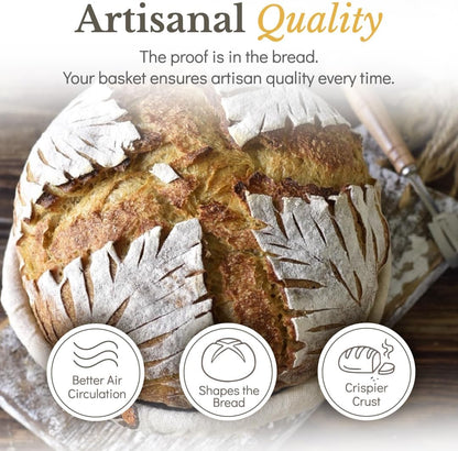 Superbaking Banneton Bread Proofing Basket, Sourdough Bread Baking Supplies, Round 9 Inch Sourdough Starter Kit, Proofing Basket for Baking, Bread Making Supplies Tools, Banneton Basket Gift Set