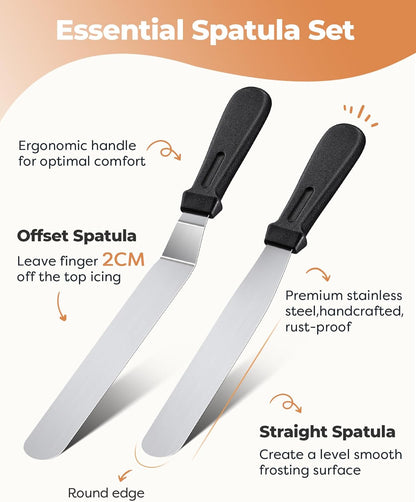 Kootek 71PCs Cake Decorating Kit, Baking Supplies Tools - Includes Cake Stand Turntable, 12 Icing Piping Tips, 2 Frosting Spatulas, 3 Scrapers, 50+2 Piping Bags, Coupler, Video Tutorial, Booklet