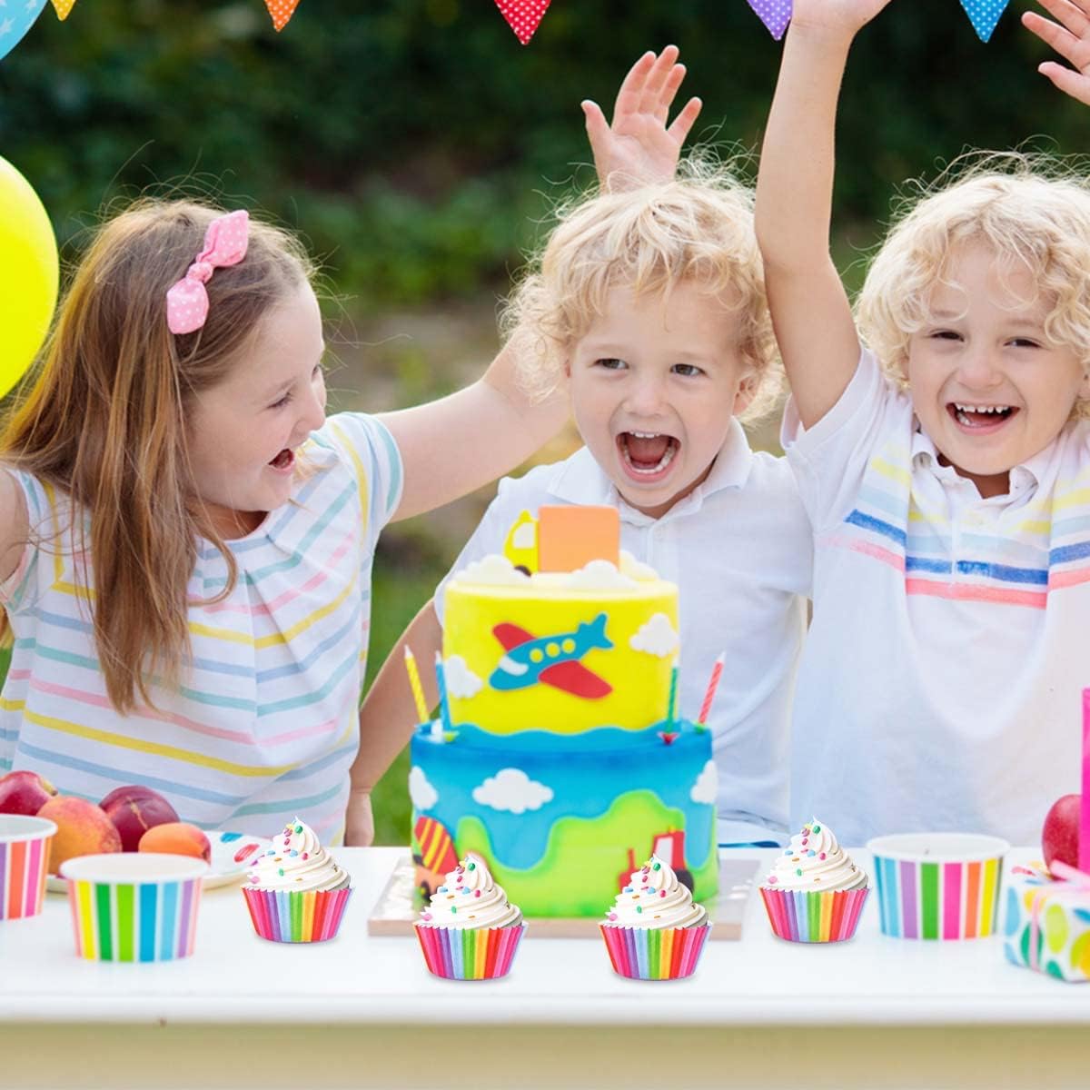 100 Pack Rainbow Cupcake Liners - Standard Size, Greaseproof Paper Muffin Liners for Birthday Party, Wedding Cake, Colorful Cupcake Wrappers